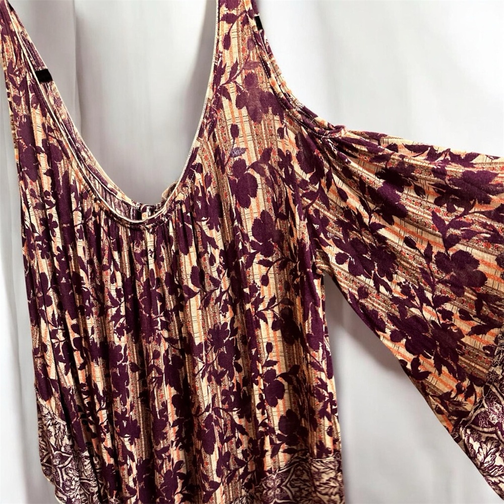 Free People Plum Floral Cold-Shoulder Blouse - Oversized